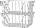 Slideep 14'' Large Stackable Storage Baskets Cabinet Organizer Sturdy Metal Wire Pantry Freezer Bin for Pantry Home Bathroom Kitchen Organization 2 Packs