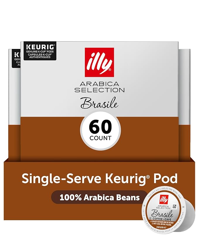 Illy Coffee K Cups - Pods For Keurig Machines – Brasile Bold Roast – Notes of Caramel – Intense & Full-Flavored Flavor - No Preservatives – 10 Count, 6 Pack