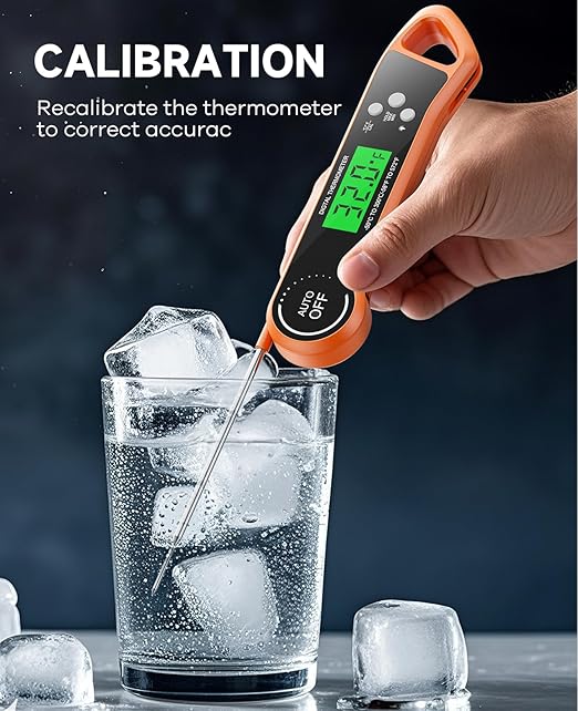 Meat Thermometer Digital, Instant Read Thermometer with Backlight, Calibration & Hold Function, Waterproof Food Thermometer for Kitchen and Outside, BBQ, Turkey, Candy, Liquids, Beef (Orange)