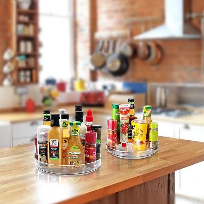 Amolliar Lazy Susan Organizer, 9"+ 11" 6 Pack, Turntable for Cabinet, Kitchen, Fridge, Countertop, Vanity, Bathroom, Pantry Organizer, Rotating Tray Condiment, Spice Spinner Rack, Under Sink Organizer