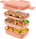 Bento Box Adult Lunch Box,3 Stackable Bento Lunch Containers for Adults/Kids, Modern Minimalist Design Bento Box with Utensil Set, Leak-Proof Lunchbox for Dining Out, Work, Picnic, School