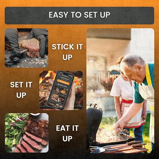 ChefX Wireless MeatStick - Smart 4 Sensor Bluetooth Meat Thermometer for Grilling & Smoking, 650ft+ Range