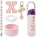SITKOL Silicone Boot Cute Monogram Set Compatible with Owala Water Bottle 24 oz, 32 oz, 40 oz - Perfect Letter Owala Accessories for Owala Tumbler, Owala Free Sip, Pink Owala, Black Owala