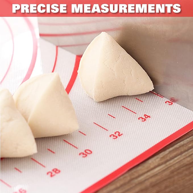 Extra Large Silicone Pastry Mat Extra Thick Non Stick Baking Mat with Measurement Fondant Mat, Counter Mat, Dough Rolling Mat, Oven Liner, Pie Crust Mat (20''(W) * 28''(L), Red)