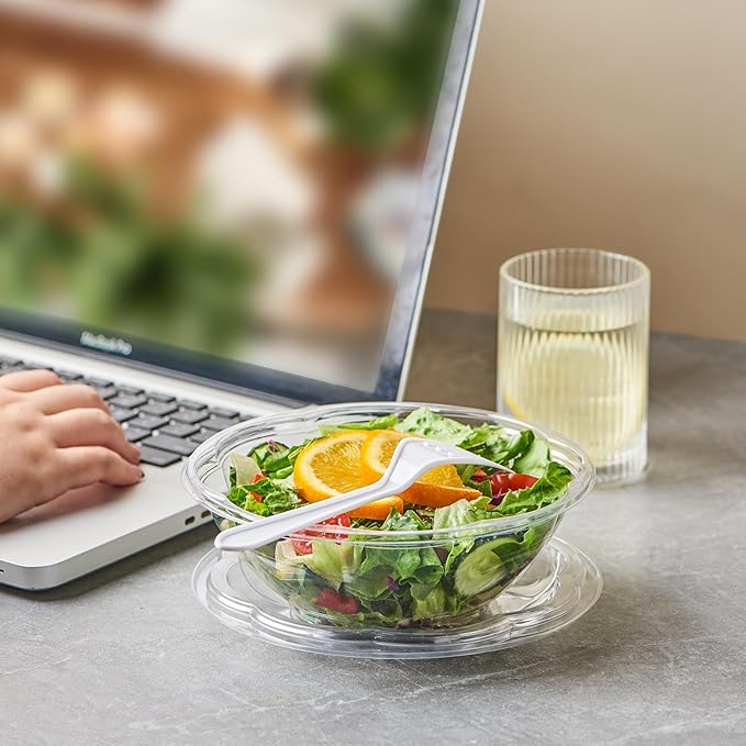 [24 oz. 150 Sets Clear Plastic Salad Bowls with Airtight Lids Disposable To Go Mixing Containers Serving for Fruit, Quinoa, Lunch and Meal Prep