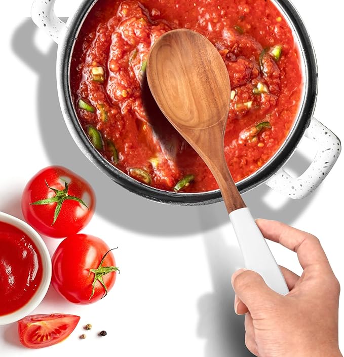2 Pcs Large Wooden Spoons for Cooking Serving Spoon Set 12 inch Long Big Mixing Spoon for Baking Cooking Spatula Unique Acacia Wood Utensils Ladle Teak Kitchen Tools Cooking Stirring Spoons