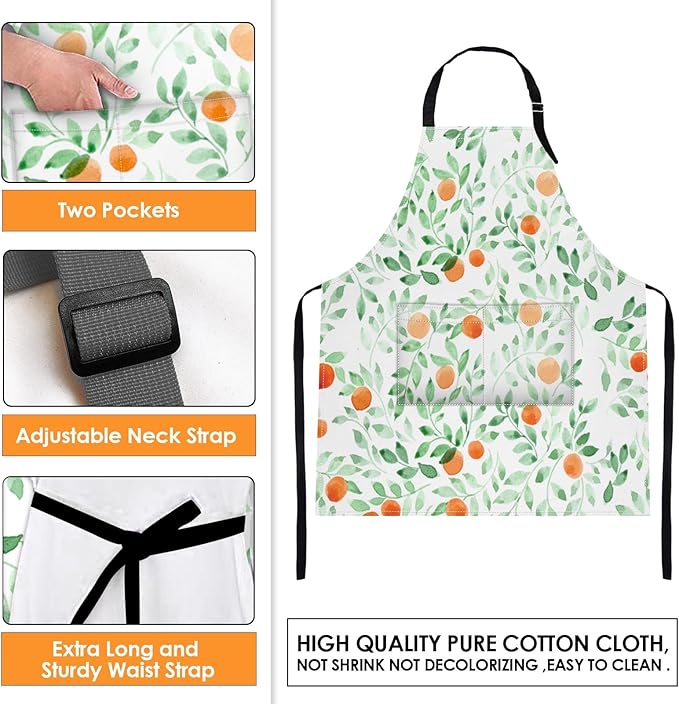 Britimes Green Leaves Fruits Orange Vintage Apron Home Kitchen Cooking Baking Gardening for Women Men with Pockets 32x28 inch