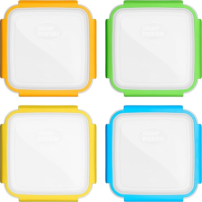 Snap Fresh - 4 Pack of Fun Size Sandwich Containers (450 ml) - Reusable, BPA Free Plastic, Snap & Lock Shut Lids and Silicone Seal. Great for Fruit, Salad, Lunch Box Snacks and Food Storage.