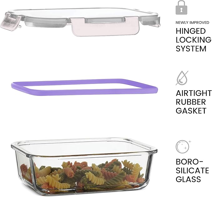 FineDine Glass Meal Prep Containers with Lids - Set of 3 Square 28 Oz Containers - Airtight, Leakproof, Microwave & Dishwasher Safe - Perfect for Snacks, Dips, and Meal Prep