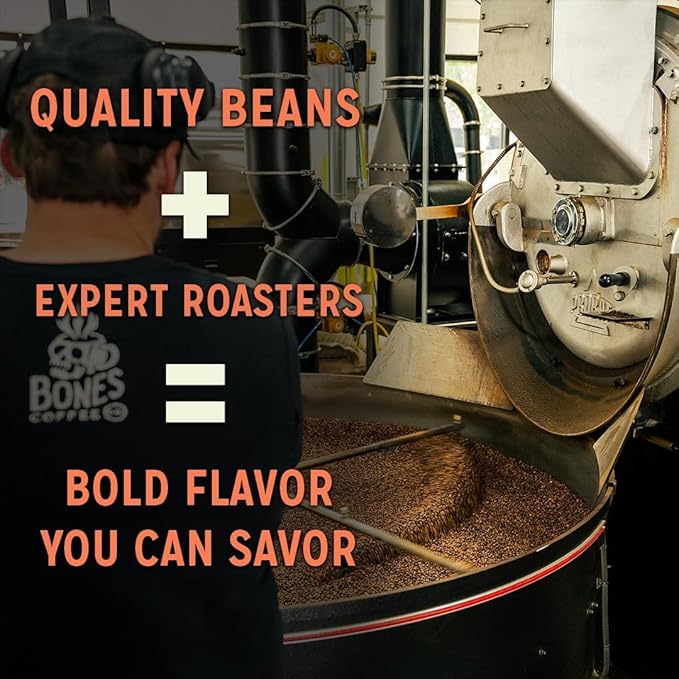 Bones Coffee Company Toffee Almond Crunch, Toffee Almond Flavored Coffee, Medium Roast Low Acid Arabica Beans Compatible with Auto drip and French Press Coffee Maker, 12 Oz Whole Bean