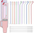 Doboli 12 Pack Replacement 12&13 inch Long Silicone Straw With Straw Cover,Compatible with Stanley 40 oz 30 oz Cup Tumbler, Reusable Straws with Cleaning Brush,for Stanley Tumbler Accessorie