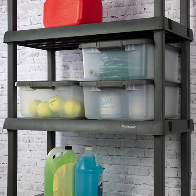 Sterilite 18-Pack Plastic Storage Bins w/ Lids, Shelf Totes Clear Containers, 25 Qt, Gray