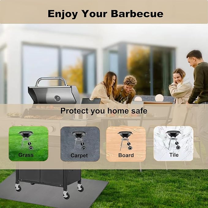 BBQ Grill Mat for Outdoor Grill, 38 x 30 inches Heavy Duty Thickened Under Grill Mats, Oil-Proof Waterproof Floor Protector for Deck and Patio