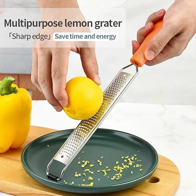 Lemon Zester & Cheese Grater,Kitchen Zester Tool for Cheese,Lemon,Nutmeg, Chocolate, Fruits, Vegetables With Protective Cover (Orange)