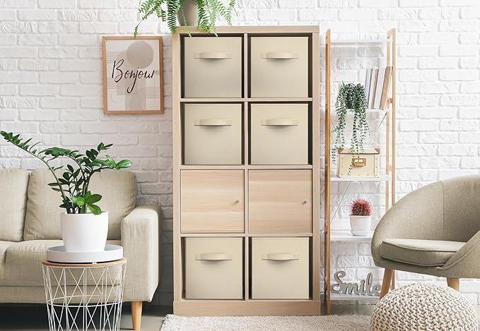 Sorbus Foldable Storage Cubes - 6 Fabric Baskets for Organizing Pantry, Closet, Shelf, Nursery, Playroom, Toy Box - 11 Inch Dual Handle Collapsible Closet Organizers and Storage Bins (Beige)