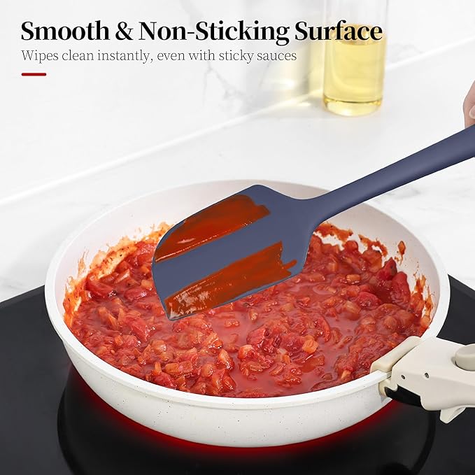 600ºF Heat Resistant Spatula, 11.34 inch High Heat Food Safe Semless Kitchen Silicone Scraper for Cooking Baking Mixing Scraping Stirring Nonstick Cookware Pan Bowl (Midnight Blue)