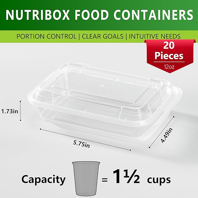 20 Pack 12oz Clear Meal Prep Containers Reusable Food Storage Containers with Lids - BPA Free Microwave Safe Lunch Bento Box with Lids - Spill Proof, Dishwasher and Freezer Safe