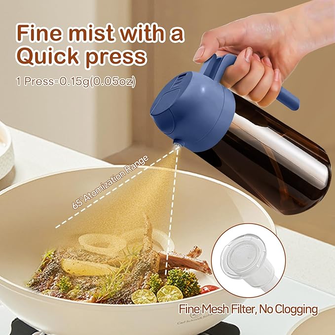 YARRAMATE 2Pcs 16oz/470ml Dark Brown Oil Sprayer for Cooking with Stickers, Food-grade Premium 2 in 1 Olive Oil Dispenser Bottle for Kitchen Gadgets, Air Fryer, Salad, Frying, BBQ (Black&Navy)