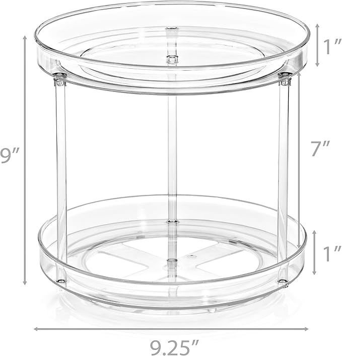 Sorbus 9 Inch 2 Tier Clear Lazy Susan Organizer, Turntable Organizer for Spice Organization for Cabinet, Lazy Susan Turntable for Kitchen, Home, Office, Closet, Classroom, Laundry Room Organization