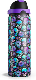 Halloween Insulated Water Bottle with Straw - Stainless Steel Water Bottle with Push Button Lid, Leak-Proof BPA-Free, Keeps Cold for 24 Hours for Halloween gifts, Party (32 oz, Floral Afterlife )