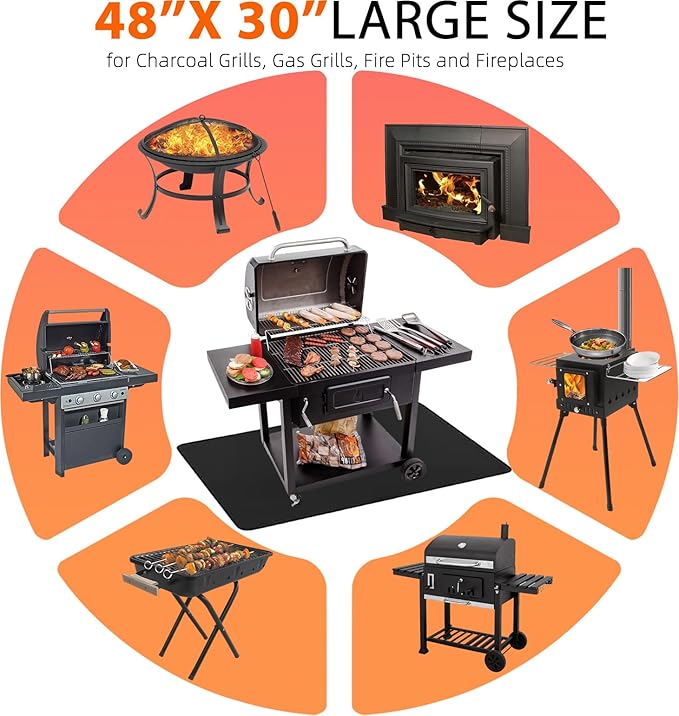 48x30 inch Under Grill Mats for Outdoor Grill Double-Sided Fireproof Mat for Under Fire Pit Mat The Perfect Grill Matt for Outdoor Grill Deck Protector and BBQ Matt for Under Grill Mat for Deck