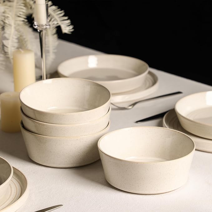 Stone Lain Claire 4-Piece Bowl Set Stoneware, Bowls, Dishwasher and Microwave Safe, Dish Set for 4, White