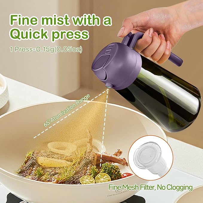 YARRAMATE 2Pcs 16oz/470ml Dark Green Oil Sprayer for Cooking with Stickers, Food-grade Premium 2 in 1 Olive Oil Dispenser Bottle for Kitchen Gadgets, Air Fryer, Salad, Frying, BBQ (Black&Purple)