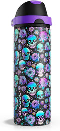 Halloween Insulated Water Bottle with Straw - Stainless Steel Water Bottle with Push Button Lid, Leak-Proof BPA-Free, Keeps Cold for 24 Hours for Halloween gifts, Party (24 oz, Floral Afterlife)