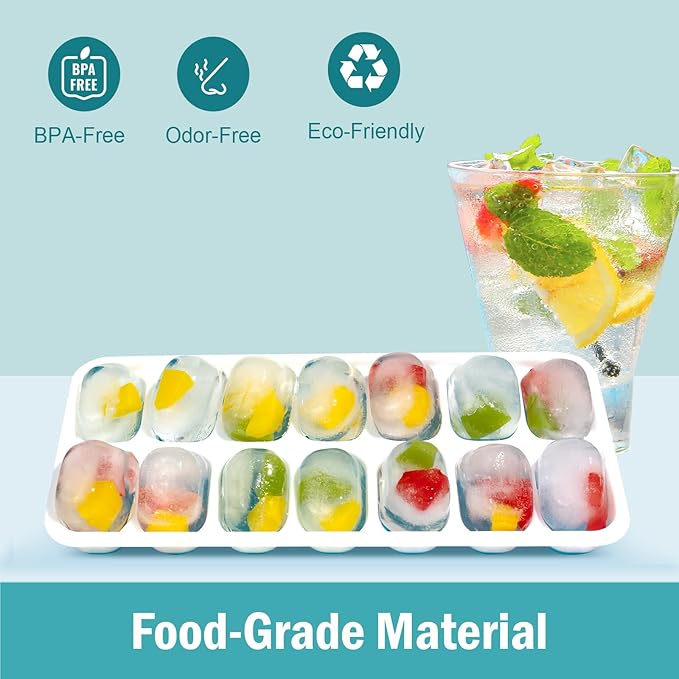 DclobTop Ice Cube Trays for Freezer - Easy Release Silicone Ice Trays with Spill-Resistant Lids, 56 Reusable Ice Cubes, Stackable, BPA-Free, Green&Blue-4 packs