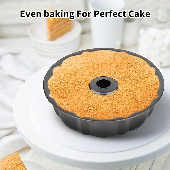 9.5" Non-stick Cake Pan, Heavy Duty Carbon Steel Fluted Tube Round Baking Pan,Buntz Pound Cake Pan Mold,Tube Bakeware,Baking Mold for Jello,Gelatin,Chocoflan,Flan - 2 PCS
