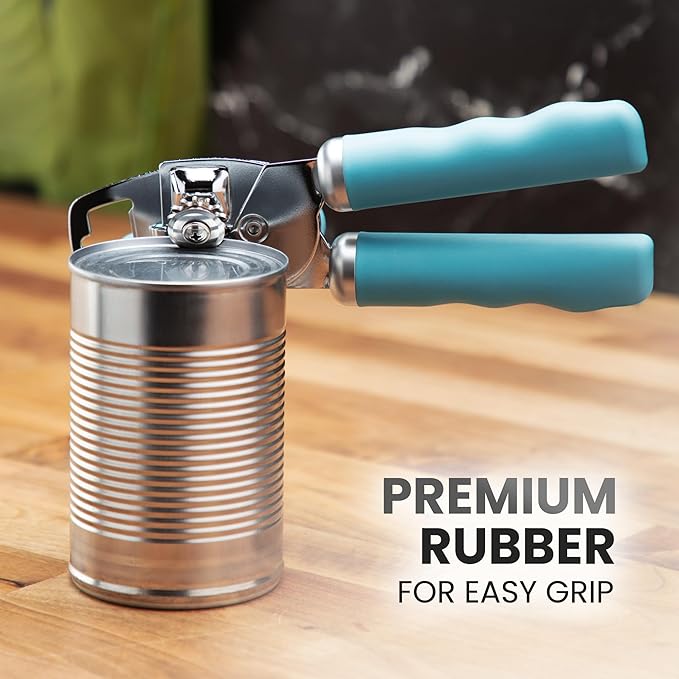 Zulay Kitchen Heavy Duty Stainless Steel Can Opener Manual with Bottle Opener - Rust Proof Manual Can Opener With Turn Knob & Comfy Soft Grip Handles - Dusty Blue