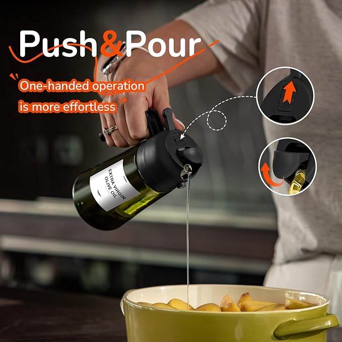 TrendPlain - Original 16oz/470ml Olive Oil Dispenser Bottle for Kitchen Gadgets and Air Fryer Accessories - Olive Oil Sprayer for Cooking w/Stickers - Black&Green