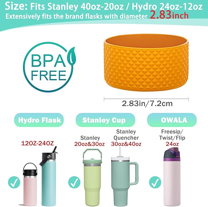 WK IEASON Protective Silicone Base Boot for Hydro Flask Mouth, Anti-Slip Silicone Sleeve Cover Bumper for Hydro Water Bottle Accessories -2.83inch Bottom Diameter
