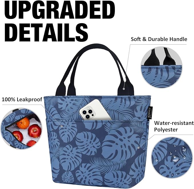 Aosbos Lunch Tote Bag, Insulated Lunch Box for Women, Leakproof Lunch Cooler Purse for Work, Plantain Leaf