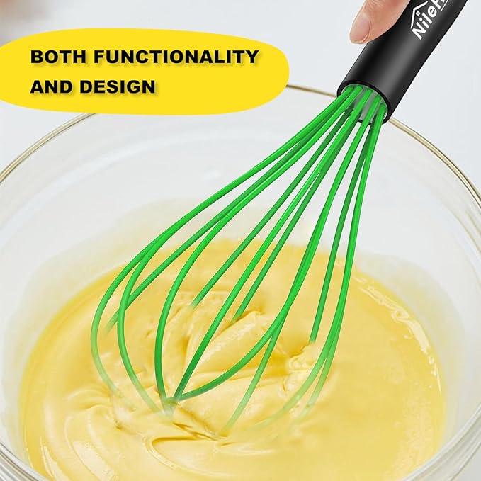 NileHome Silicone Whisk Set, 3 Pack Kitchen Whisk 10" Kitchen Wisk Wire Whisks for Cooking, Whisking, Blending, Beating, Stirring-Multicolor