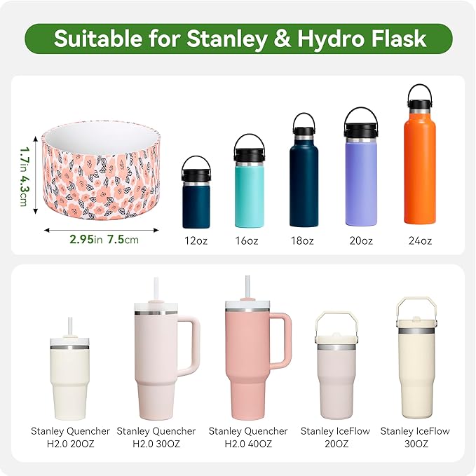 Silicone Boot for Stanley Quencher Tumbler 20/30/40 oz & Stanley IceFlow 20/30oz,Owala 24/40 oz, Cup Boot Sleeve 40oz Bottom Protector for Bottom Size 2.8-2.95" Cups & Bottles BPA-Free(Spring Flowers)
