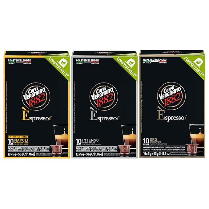 Caffe' Vergnano Medium Roast Espresso Bundle - Original Line Machine Compatible Arabica Robusta Italian Coffee For Nespresso Coffee Machines, Oro, Intenso, Napoli - 10 of Each Flavor (30 Capsules)