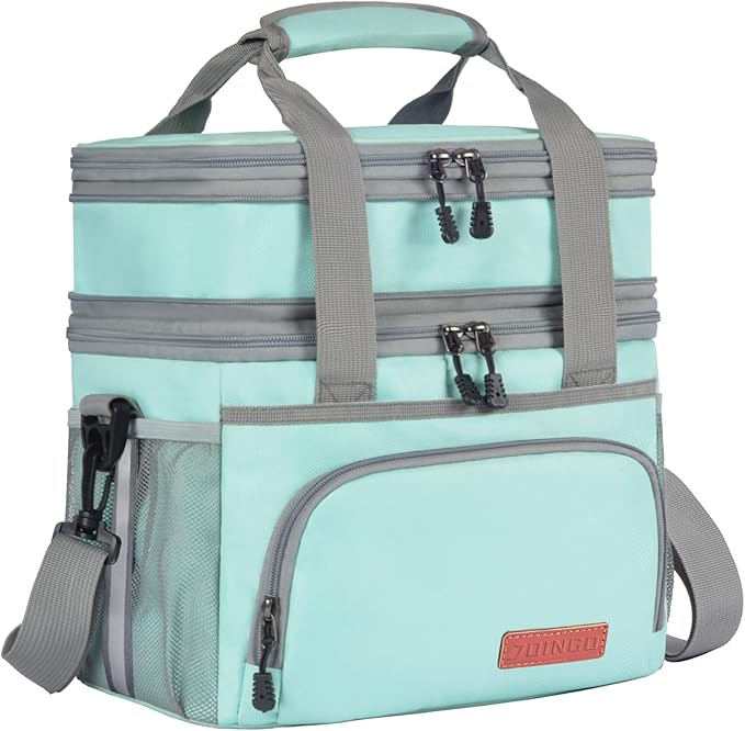 Lunch Box For Men/Women,Large Double-layer Insulated Expandable Reusable Leakproof Cooler Bags For Adults,Lunch Bag With Adjustable Shoulder Strap For Office Travel Picnic（Cyan）