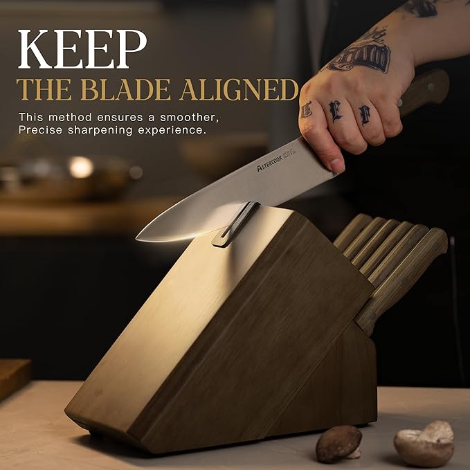 Knife Set, Astercook 17-Pieces Forged Kitchen Knife Set with Block – Full-Tang Stainless Steel Knives, Forged Triple Rivet, Luxury Walnut Handles, Gift-Ready Collection