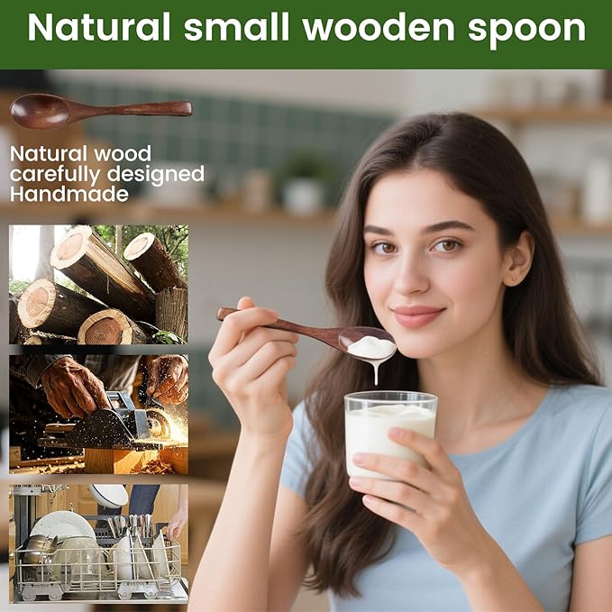 HANSGO Wooden Spoons for Eating, 6PCS Small Wooden Soup Spoons for Honey Coffee Stirring Tea Jam Bath Salts, 6 Inches
