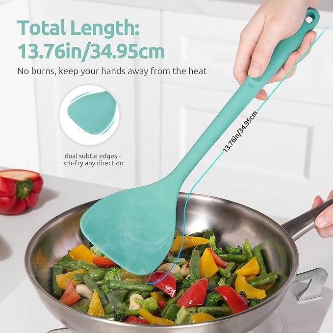 U-Taste 600ºF Heat Resistant Wok Spatula: 13.76" Long, 3.63" Wide Silicone Cooking Utensils with Flexible Edge & Sturdy Core, for Kitchen Stir Fry, Serving, Scoop, Non-Stick Pan, Cast Iron (Aqua Sky)