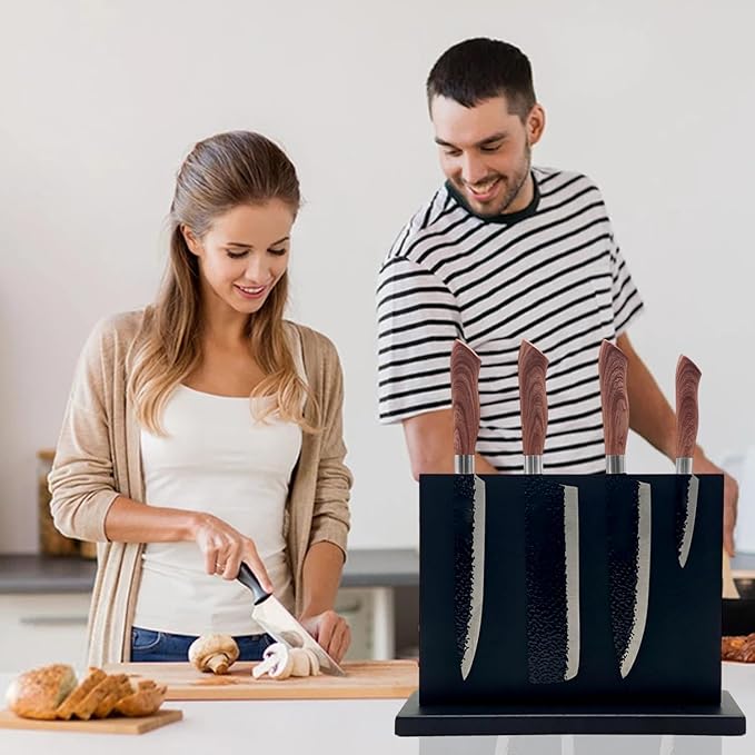 Resafy Magnetic Knife Holder - Black Wooden Double Sided Magnetic Knife Block Magnetic Tool Holder with Strong Enhanced Magnets Knife Strip 12 In Knife Display Rack for Kitchen Counter