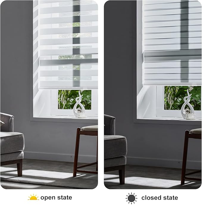 Persilux Cordless Zebra Shades (47" W X 72" H, White) Free-Stop Window Shades Dual Layer Light Control for Day and Night, Light Filtering Sheer Blinds for Windows, Easy to Install