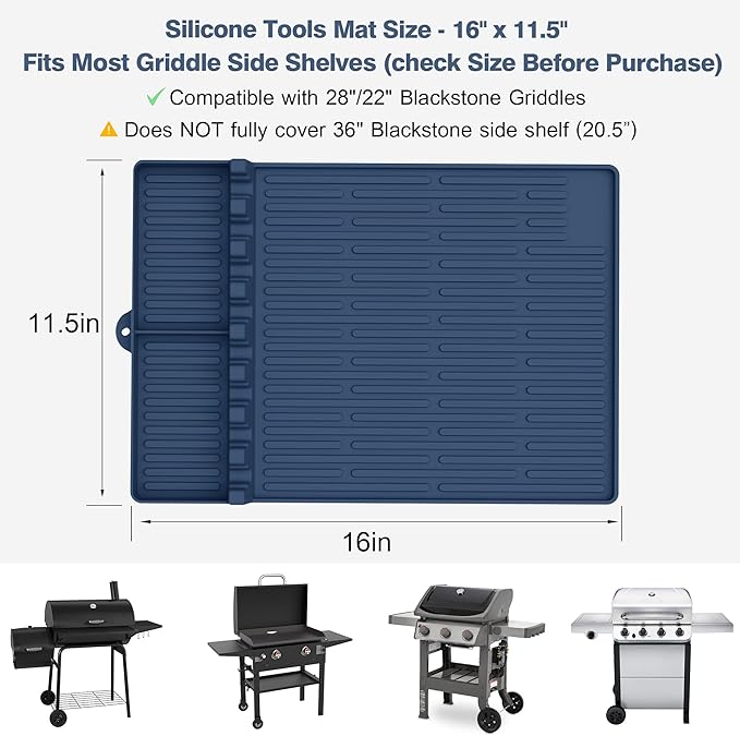 Silicone Griddle Tools Mat for Blackstone - Large Silicone Spatula Mat with Drip Pad - Griddle Mats BBQ Grill Accessories - Side Shelf Mats Grill Pad for Blackstone Griddles Accessories (Blue)
