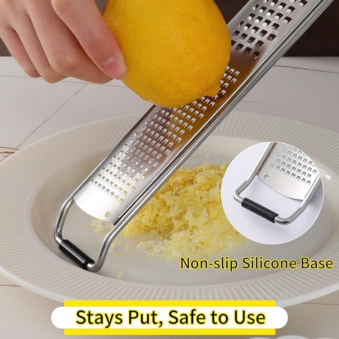 Elephant-Shaped Handle Cheese Grater & Lemon Zester, Stainless Steel Cheese Shredder with Fine/Coarse Sharp Blades, Protective Cover, Kitchen Gadgets for Parmesan, Ginger, Garlic, Chocolate & Veggies