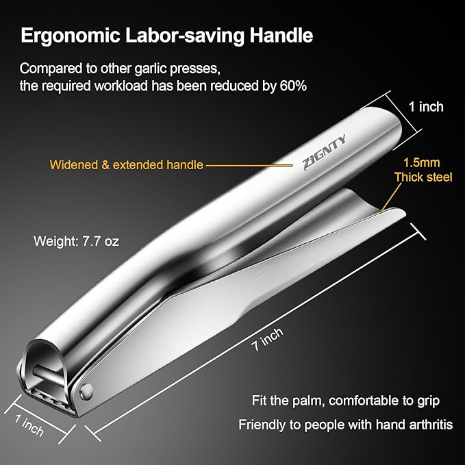 Professional Garlic Press Stainless Steel, Garlic Mincer No Need to Peel, Large Trough Garlic Crusher, Ergonomic Handle Garlic Ginger Presser Masher, Easy Squeeze Rust Proof Dishwasher Safe