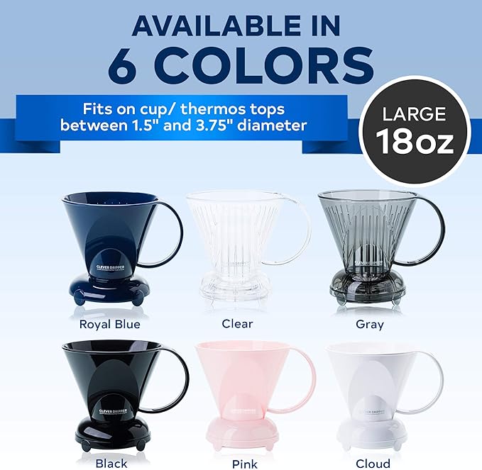 Clever Coffee Dripper and Filters, Large 18 oz (Clear)| Barista's Choice| Safe BPA Free Plastic|Includes 100 Filters