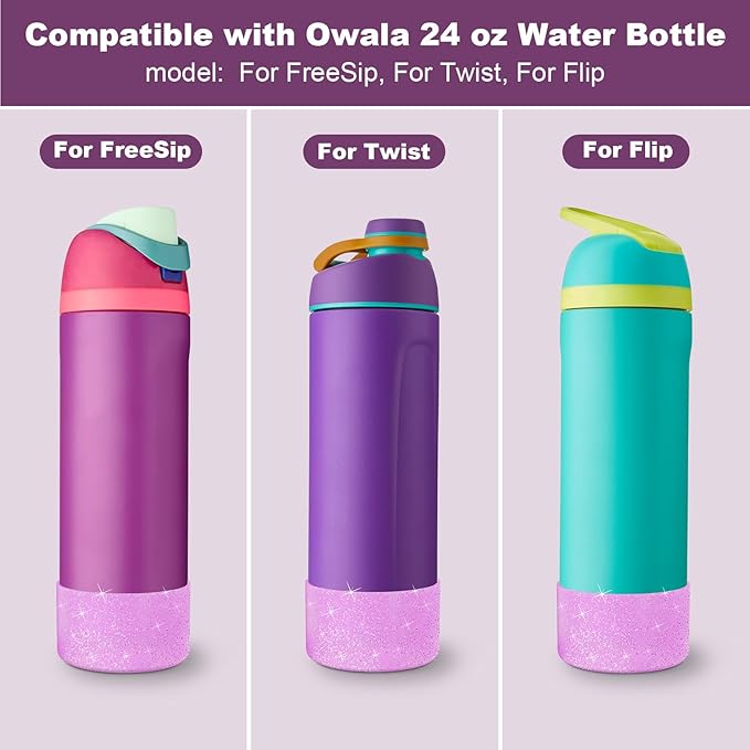 2 PCS Glitter Silicone Boot for Owala Water Bottle, Anti-Slip Protective Sleeve for FreeSip/Twist/Flip Stainless Steel Water Bottles Accessories