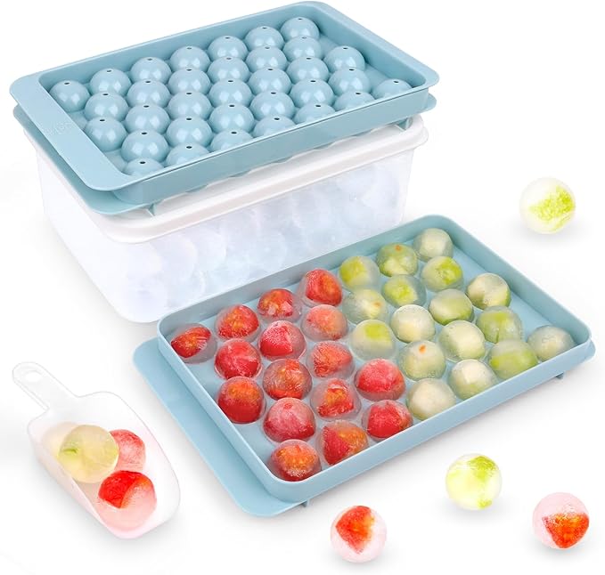 Ice Cube Trays with Lids for Freezer, 66 Sphere Ice Cube Tray with Bin Easy Release for Iced Coffee or Ice Drinks, Ice Tray with Ice Scoop Ice Cube Mold for Reusable Ice Cubes for Ice Bucket