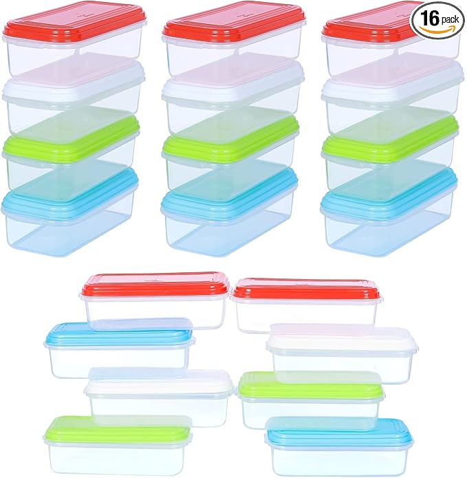 ARSUK 8OZ Small Food Containers with Lids 16 Pack - Reusable 1 Cup BPA Free Plastic Storage Containers for Snacks, Leftovers, Portion Control & Meal Prep - Leakproof, Microwave, Fridge & Freezer Safe
